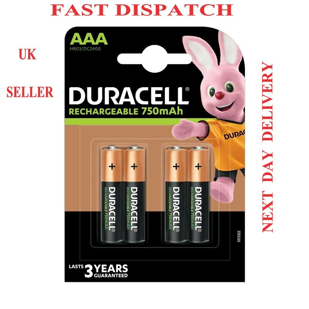 4 x Duracell AAA 750 mAh Rechargeable Batteries NiMH, HR03, DC2400