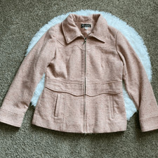 Mudd Vintage Wool Blend Pink Tweed Jacket Coat Womens Size Large Pockets Lined