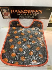 Vintage Halloween Baby Bib NEW SEALED Orange Pumpkins Purple Stars Black 90s