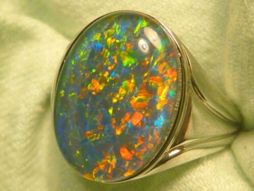Mens Opal Ring Sterling Silver, Natural Opal Triplet 18x13 mm Oval item 190334. - Picture 1 of 5