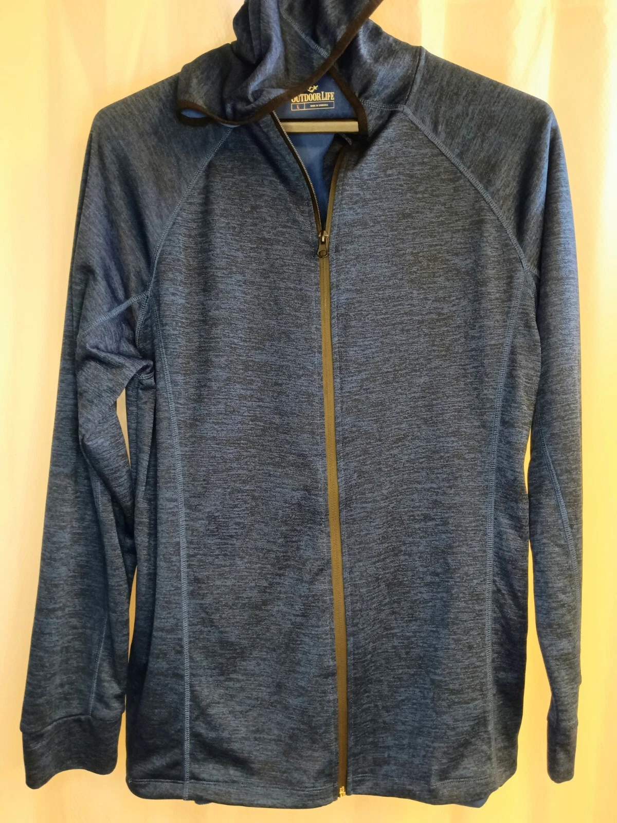 Men’s Outdoor Life Long Sleeve Full Zip Hoodie Shirt Size L Blue Black