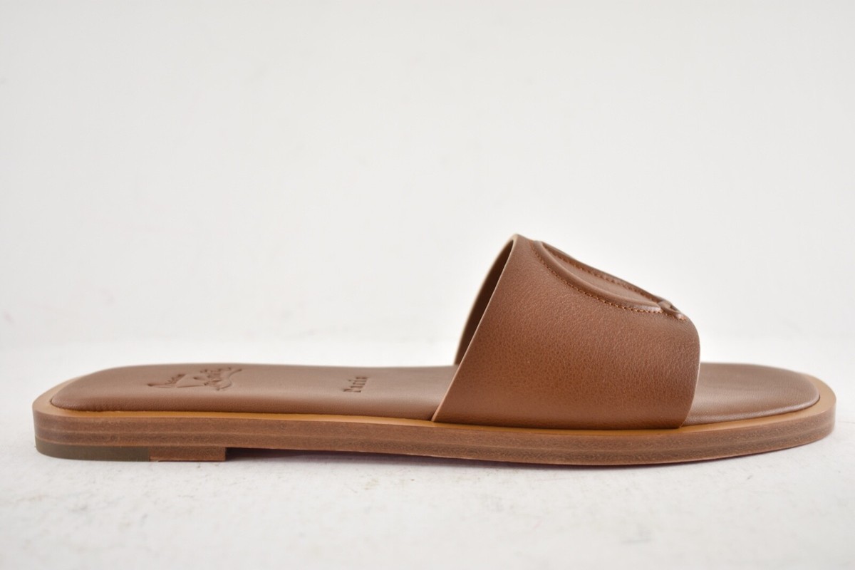 Christian Louboutin CL Mule Flat Cuoio Brown Leather Slide Slip On