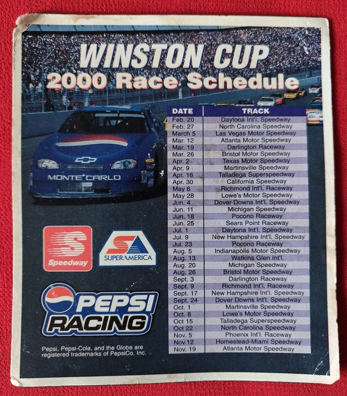 2000 Nascar Winston Cup Magnet schedule Jeff Gordon Pepsi Racing (3 1/2 x4 inch)