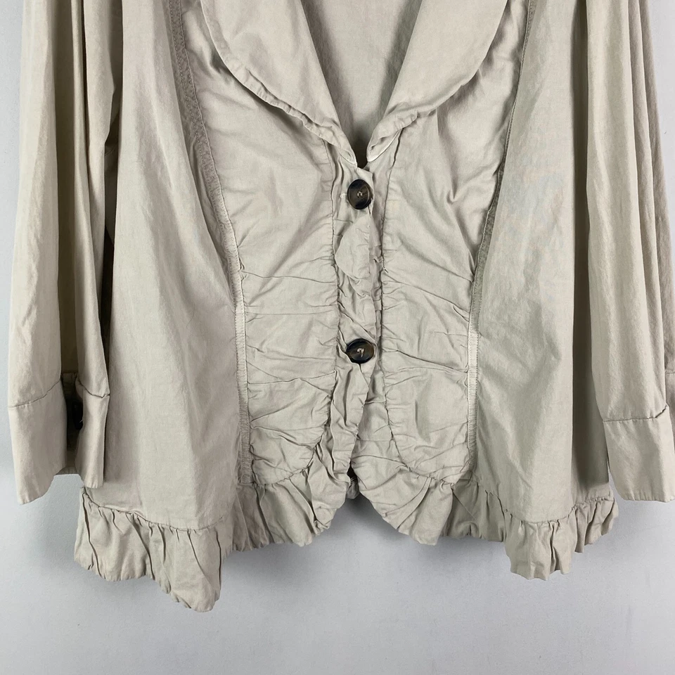XCVI Ruffle Jacket Size 3X Beige 3/4 Sleeves Two-Button Cotton Stretch - Image 3 of 4