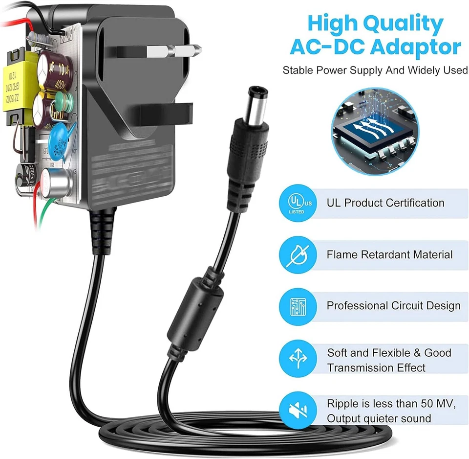 9V DC Power Supply Cord, 9Volt 1.5A Transformer AC to DC Power Adapter 9Vdc 1A - Image 4 of 4