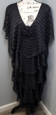 Lori Max Dress Women's 20W Black Layered Flower Chest Sleeveless Plunge V Neck