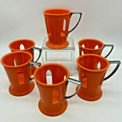 Vintage Set of 6 Lily Tulip Cup Corp New York Paper Flat Cup Holder Orange N214