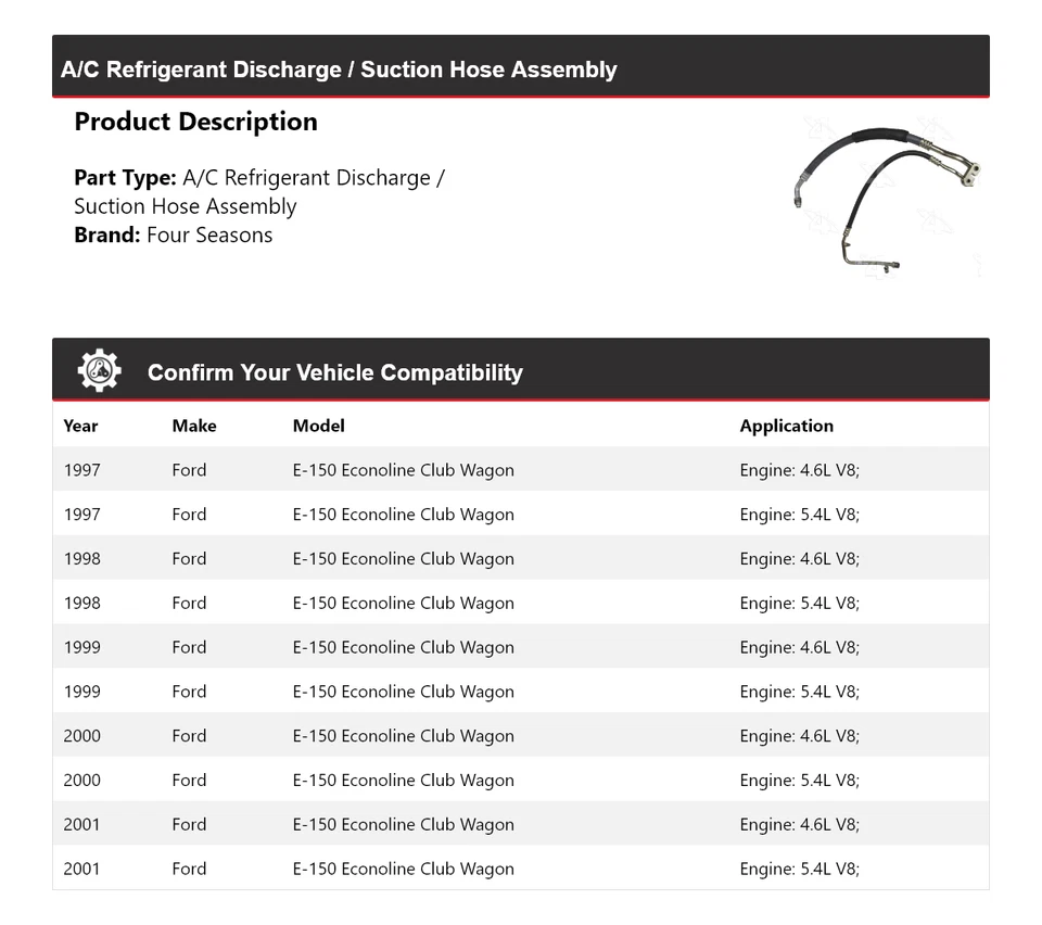 Conjunto de manguera línea de descarga/succión 97-01 Ford E-150 Econoline Club Wagon 4 estaciones Foto 2 de 4