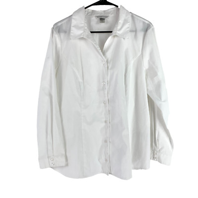 Christopher & Banks Petite Solid White Button Down Blouse Shirt Womens PXL