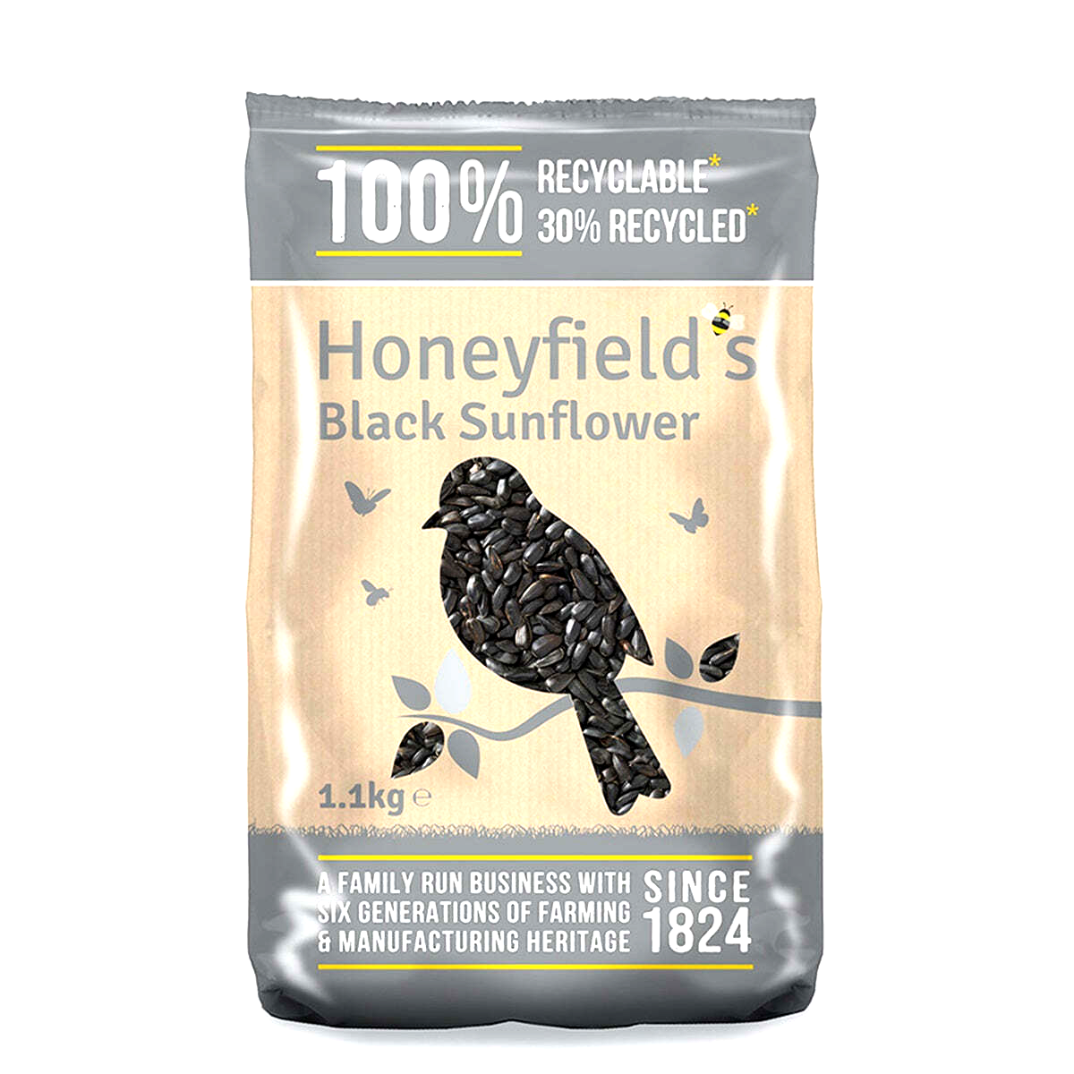1.1KG HONEYFIELDS BLACK SUNFLOWER : Wild Bird Seed Garden Finch Feed Wildlife