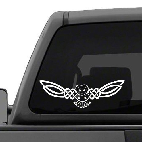 Celtic Owl Knot TWO 7" Vinyl decal, Irish Tribal Trinity car truck window Mirror - Picture 2 of 3