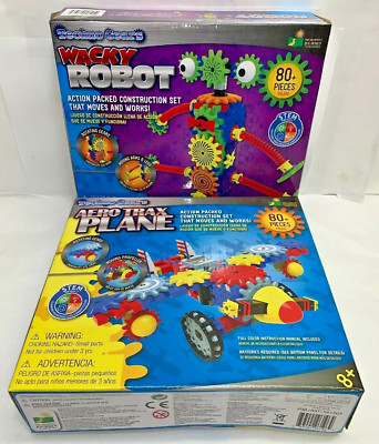 NIB Techno Gears AERO TRAX PLANE and WACKY ROBOT CONSTRUCTION SETS 80+ Pieces 