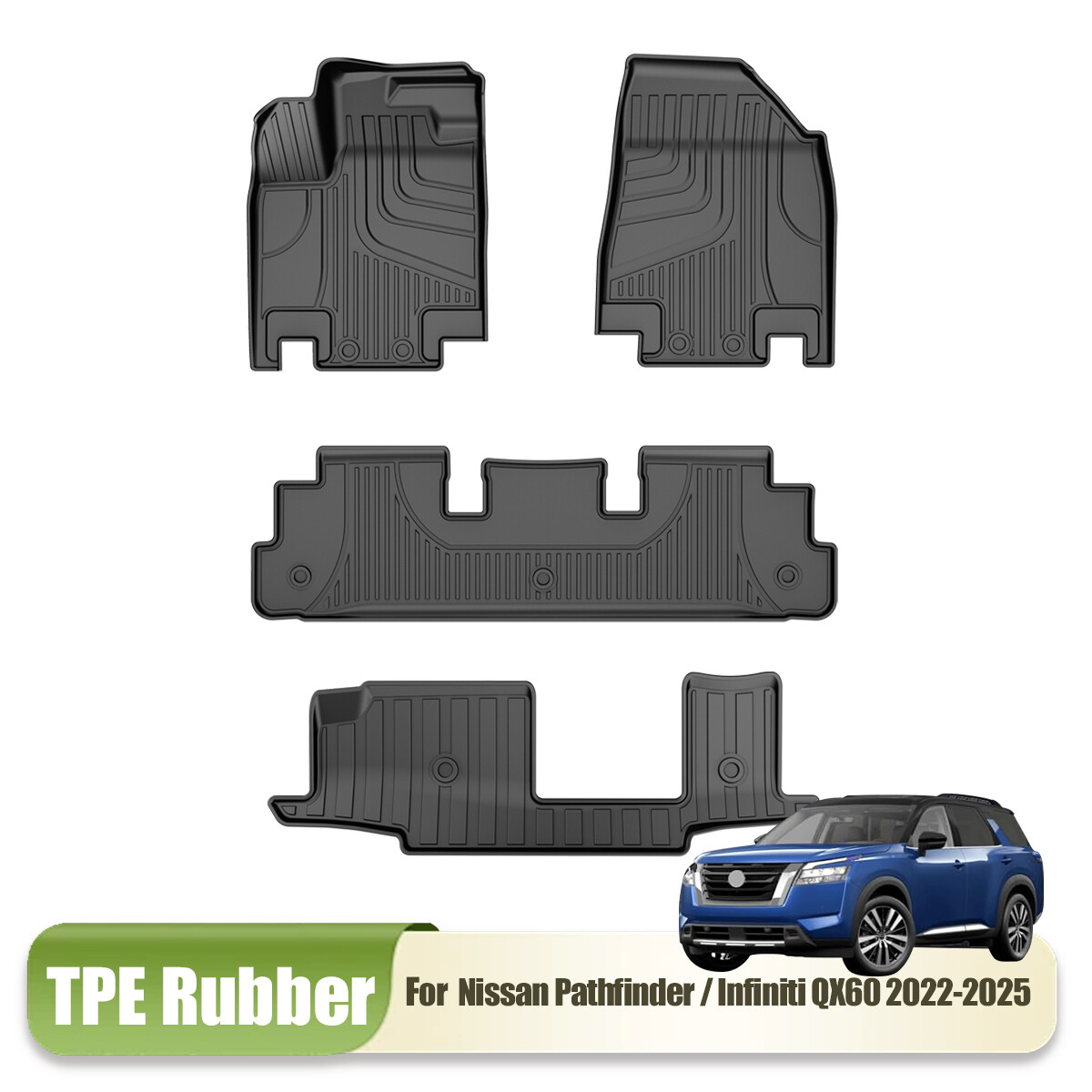 For 2022-2025 Nissan Pathfinder 8-Seat / Infiniti QX60 7-Seat Rubber Floor Mats