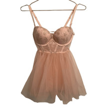 Victoria's Secret Dream Angels Ballerina Babydoll Tulle Babydoll Pink Gold 34C