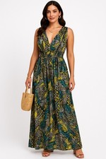 Womens Size L  Casual Sleeveless Maxi Dress Plunging V-Neck Elastic Waist