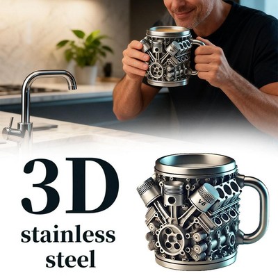 3D Car Engine Mug Stainless Steel V6 V8 Models Coffee Cup for Enthusiasts  