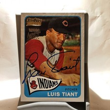 2001 Topps Team Legends Rookie Reprint Luis Tiant Indians On Card HOF Auto 1A205. rookie card picture