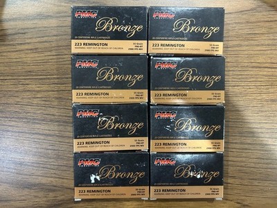 Lot of 8 PMC Bonze .223 Remington 20 round empty ammo boxes. No trays.