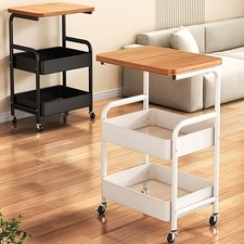 3 Tier Storage Trolley Cart Kitchen Utility Rolling Rack Tray Shelf On Wheels