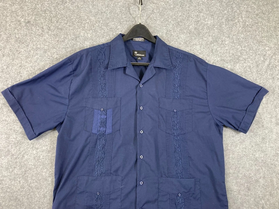 Camisa Omega Moda Guayabera Abotonada Para Hombre XL Azul Bordada Mexicana Cubana Foto 2 de 4