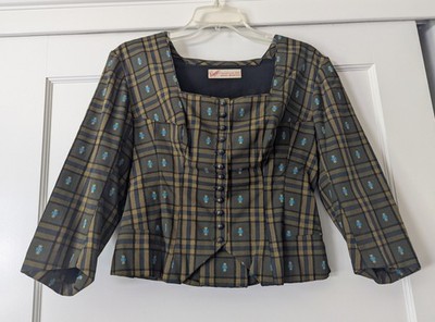 VTG Bavarian Trachten Dirndl Bodice Top with Peplum Size 36 Gold, Navy, Olive