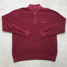 Vineyard Vines Pullover Sweater Men's Medium Red Quarter Zip Logo Preppy Outdoor