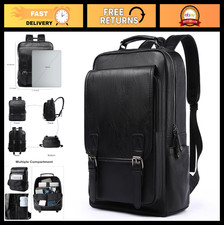 Vintage Leather Backpack for 15.6" Laptop, Waterproof Flap Travel Bag, Casual Bl