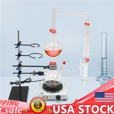 Organic Chemistry Lab Glassware Glass Kit Distillation Equipment Set 1000mL USA