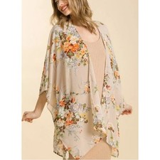 Umgee English Garden Open Front Flowy Chiffon Kimono small - medium