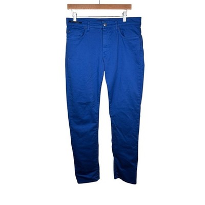 TELERIA ZED Chicago Blue Garment Dyed Stretch Cotton Trousers 32 Italian Luxury