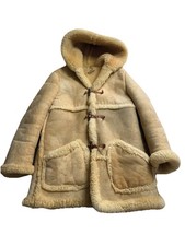 Vintage Sheepskin Shearling Leather Coat Size Large Rancher Coat Tan Toggle 70s