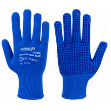 1 - 120 Pairs PVC Blue Polka Dot Work Gloves Cotton Grip Warehouse Picker Packer