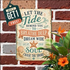 Inspirational Coastal Beach Sign Retro Ocean Wave Bedroom Bathroom Metal Plaque