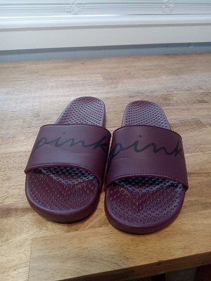 Victoria's Secret PINK Logo Slides Sandals Sz M 8/9 Eggplant Purple Plum Lady B2