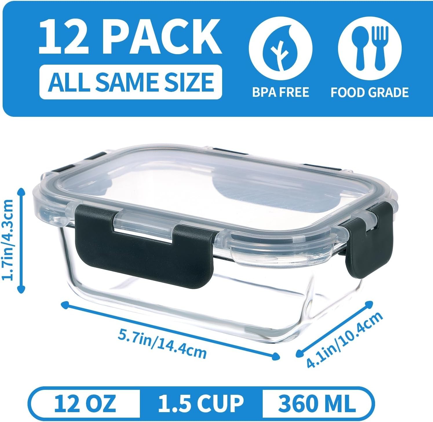 24-Piece Small Glass Food Storage Containers with Lids Airtight, 1.5 Cup Meal...