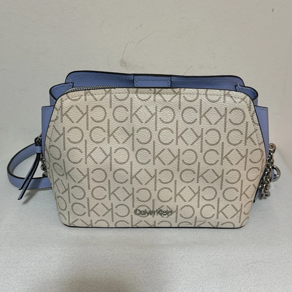 CALVIN KLEIN Hailey Signature Triple Compartment Crossbody Blue White Purse Bag - Image 2 of 4