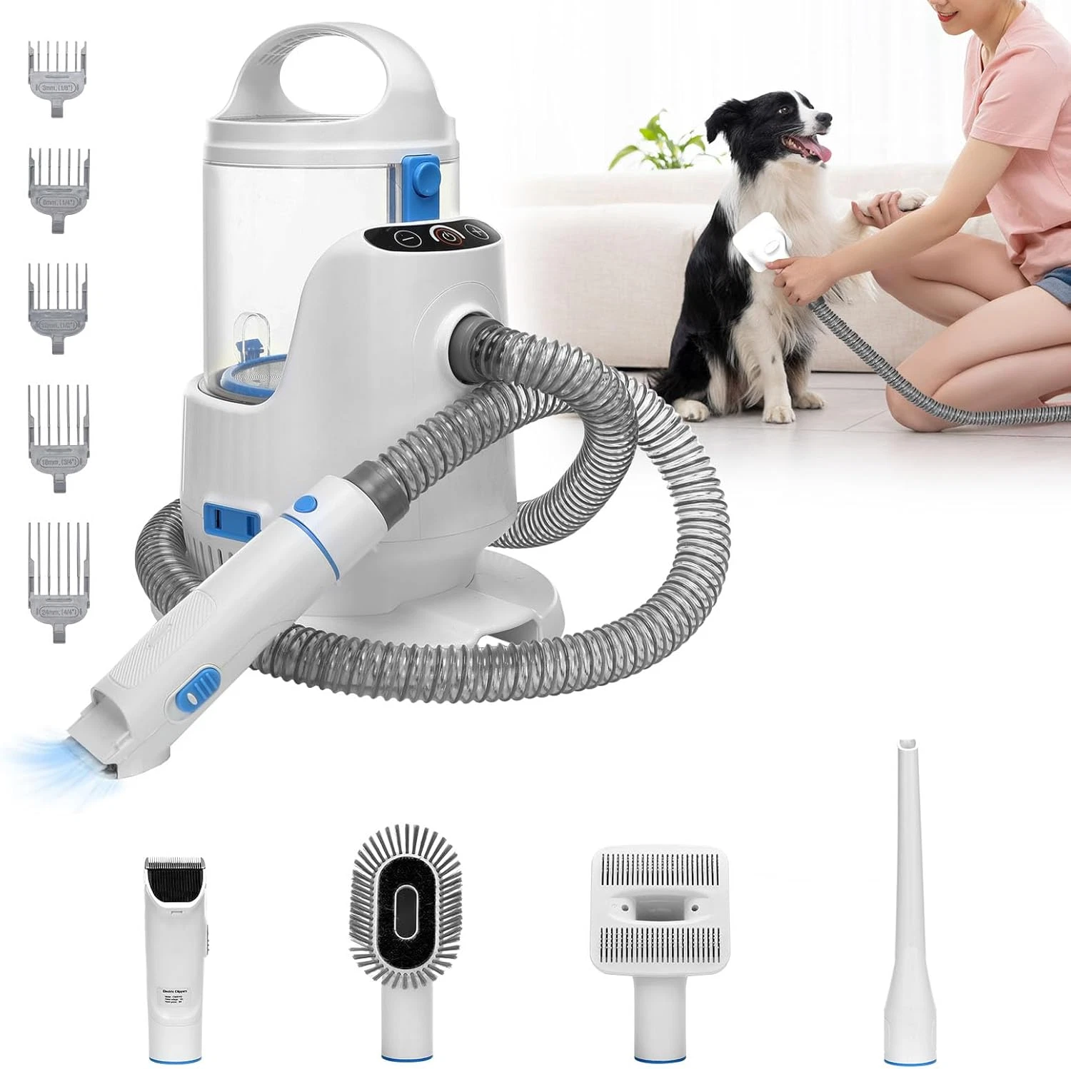 Powerful Pet Grooming Vacuum Kit with 4 Combs & 2.8L Hair Collection Cup
