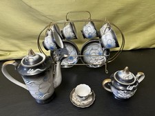 VINTAGE BETSON DRAGONWARE TEA SET 6 C S, TEAPOT, SUGAR W/RARE CARRIER