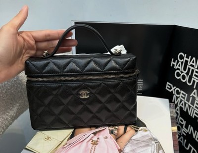 Auth BNIB Chanel 25B Black Slim Top Handle Vanity With Chain Bag