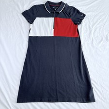 Tommy Hilfiger Sport Polo Dress Women’s Size M Navy Red White Colorblock Zip