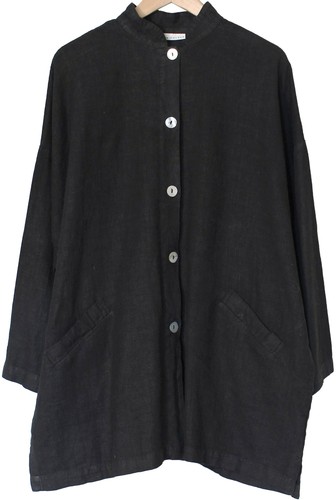 Bryn Walker NWT Heavy Linen DANUTA JACKET Mandarin Collar OVERSIZE Black L $174