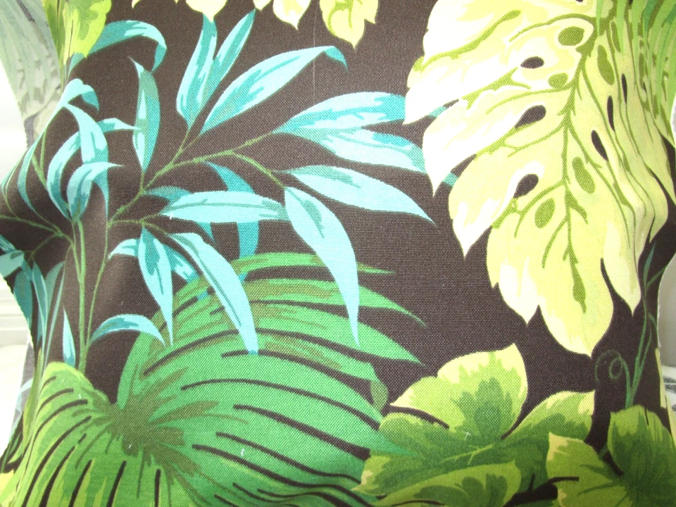 Outdoor Tropical Leaf Deck Porch pillow cover Green Brown zipper closure 16 x 16 - Image 2 of 4