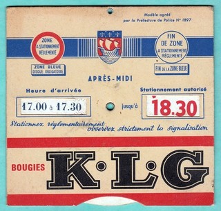 BOUGIES K. L. G. DISQUE DE STATIONNEMENT DE LA VILLE DE PARIS
