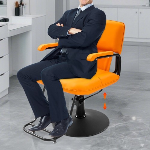 Salon Styling Chair, 360?? Swivel Barber Chair, Adjustable Beauty Chair, Orange - Picture 7 of 24
