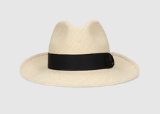 Borsalino Panama Fedora-2 1/2" Brim -Made in Italy- 100 Straw- size 55 Auth.