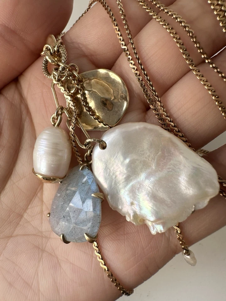 Chan Luu Gold Tone Baroque Pearl Labradorite Charm Toggle Necklace 30” - Image 2 of 4