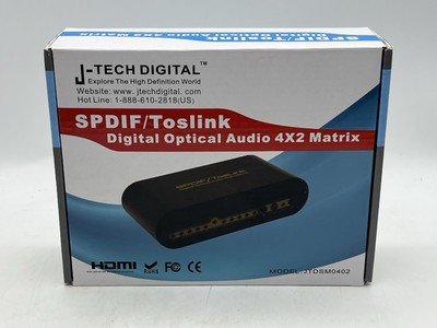 J-Tech Digital SPDIF TOSLINK Optical Audio 4x2 Matrix + *w/Optical Cables*334TCB