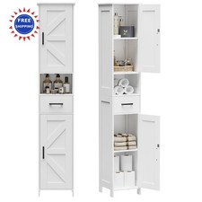 Bathroom Storage Cabinet 67 H Adjustable Shelves 2 Barn Doors 1 Drawer Black