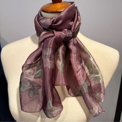 Vintage Cybele 65  x 12  Long Rectangle Sheer Rose Floral Burgundy Scarf