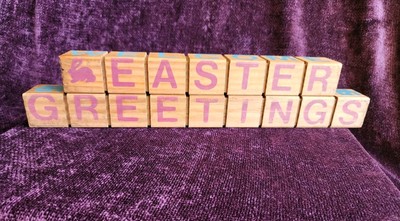 Vtg Block Wood Messages Decor 4 Messages Welcome Easter Valentine's Christmas